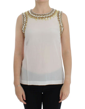 Dolce & Gabbana Weißes kristallbesetztes Tanktop