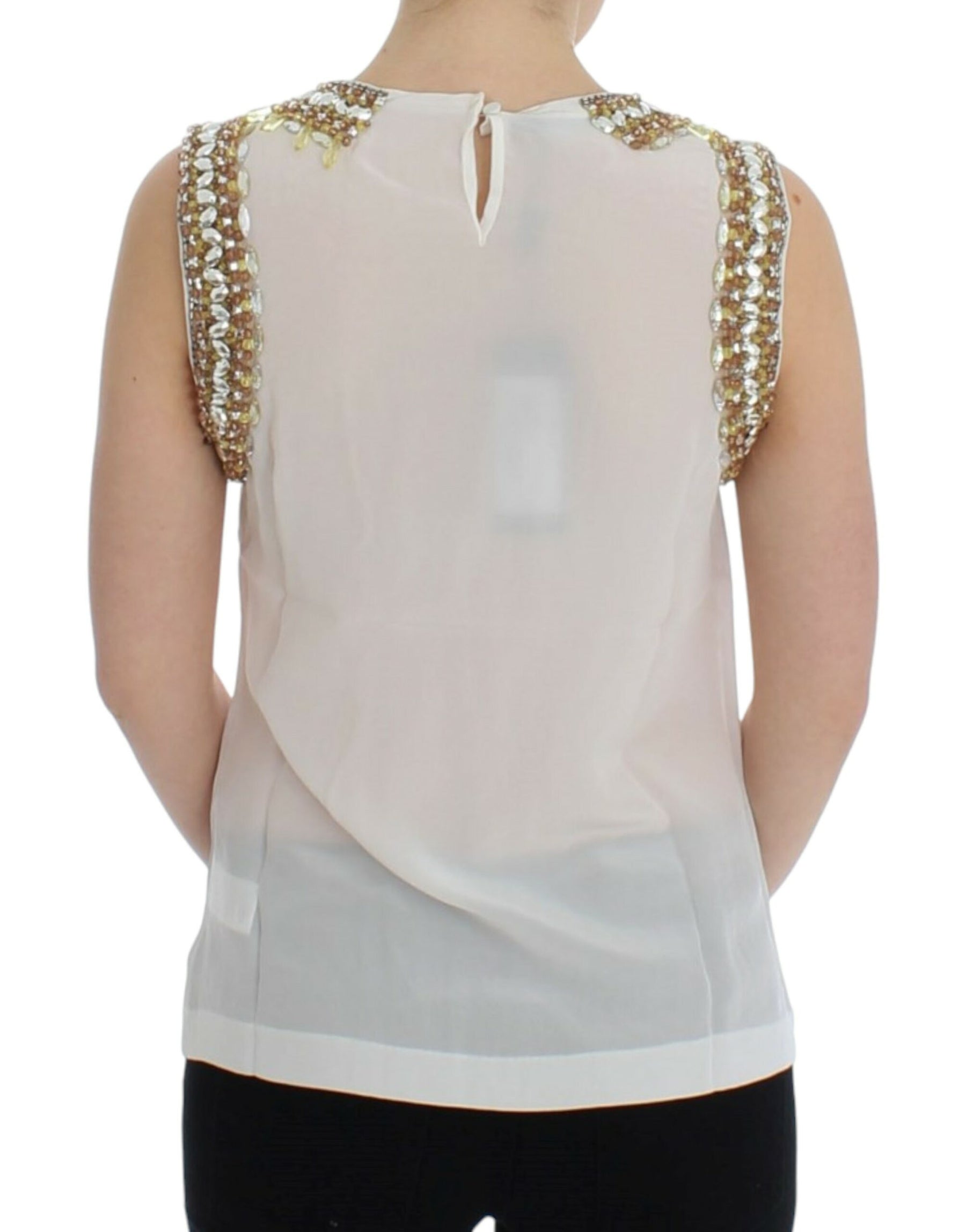 Dolce & Gabbana Weißes kristallbesetztes Tanktop