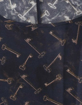 Dolce & Gabbana Blau-goldene Seidenbluse mit Schlüsseldruck