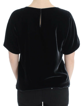 Dolce & Gabbana Schwarze Samtbluse mit kurzen Ärmeln