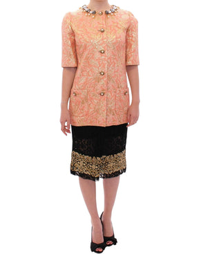 Dolce & Gabbana Rosa Seidenbrokat-Kristall-Jacke Mantel