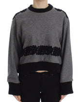 Dolce & Gabbana Grauer schwarzer Spitzenpullover aus Wolle und Kaschmir