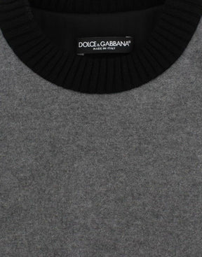 Dolce & Gabbana Grauer schwarzer Spitzenpullover aus Wolle und Kaschmir