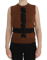 Dolce & Gabbana Braun Wolle Schwarz Spitze Weste Pullover Top
