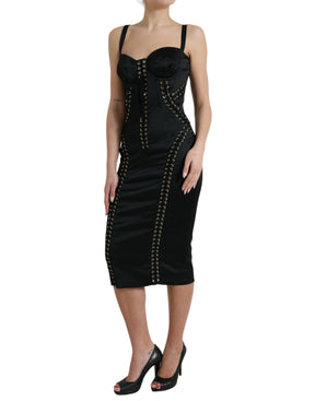 Dolce & Gabbana Schwarzes Bustier Korsett Spitze Bodycon Midikleid