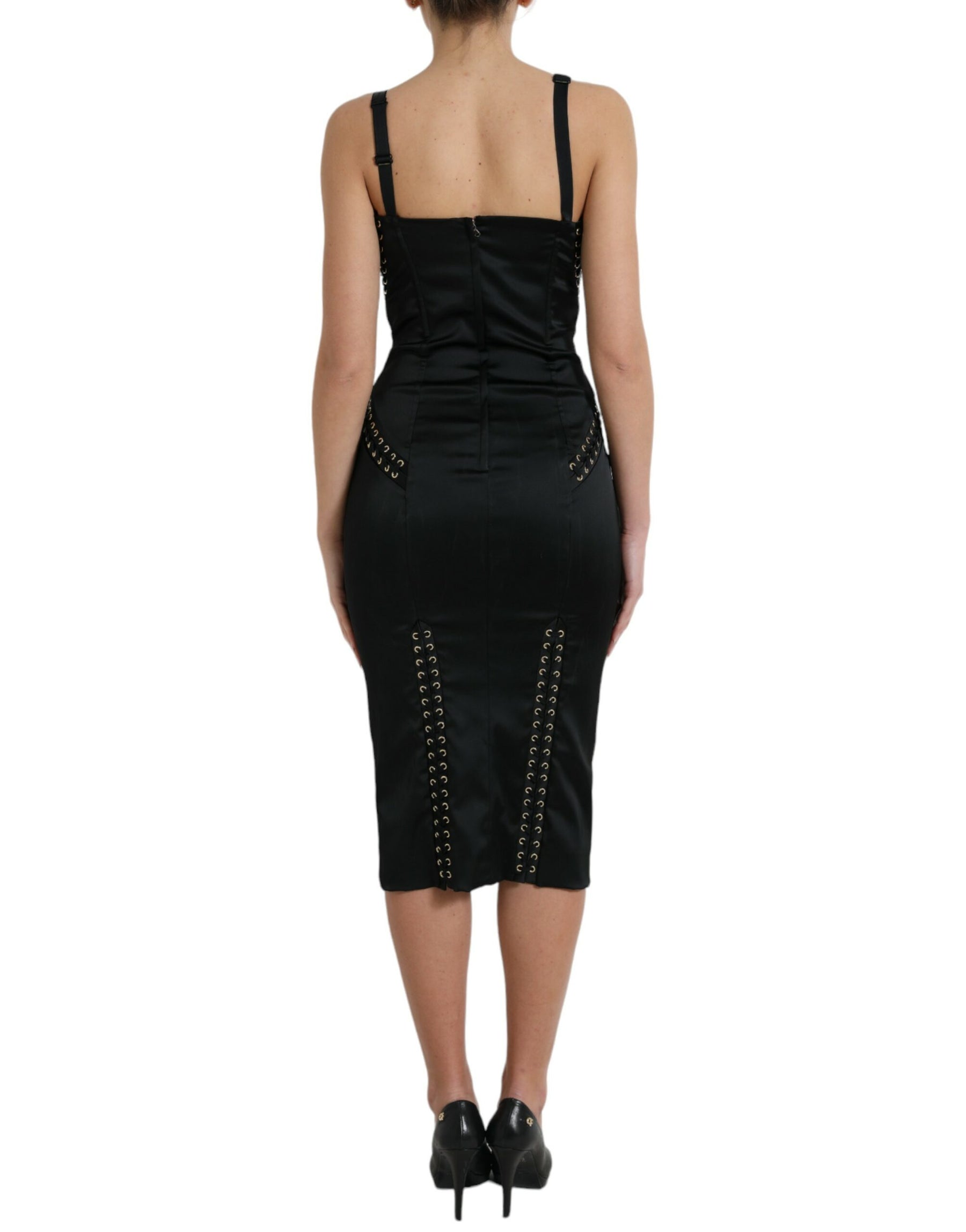 Dolce & Gabbana Schwarzes Bustier Korsett Spitze Bodycon Midikleid