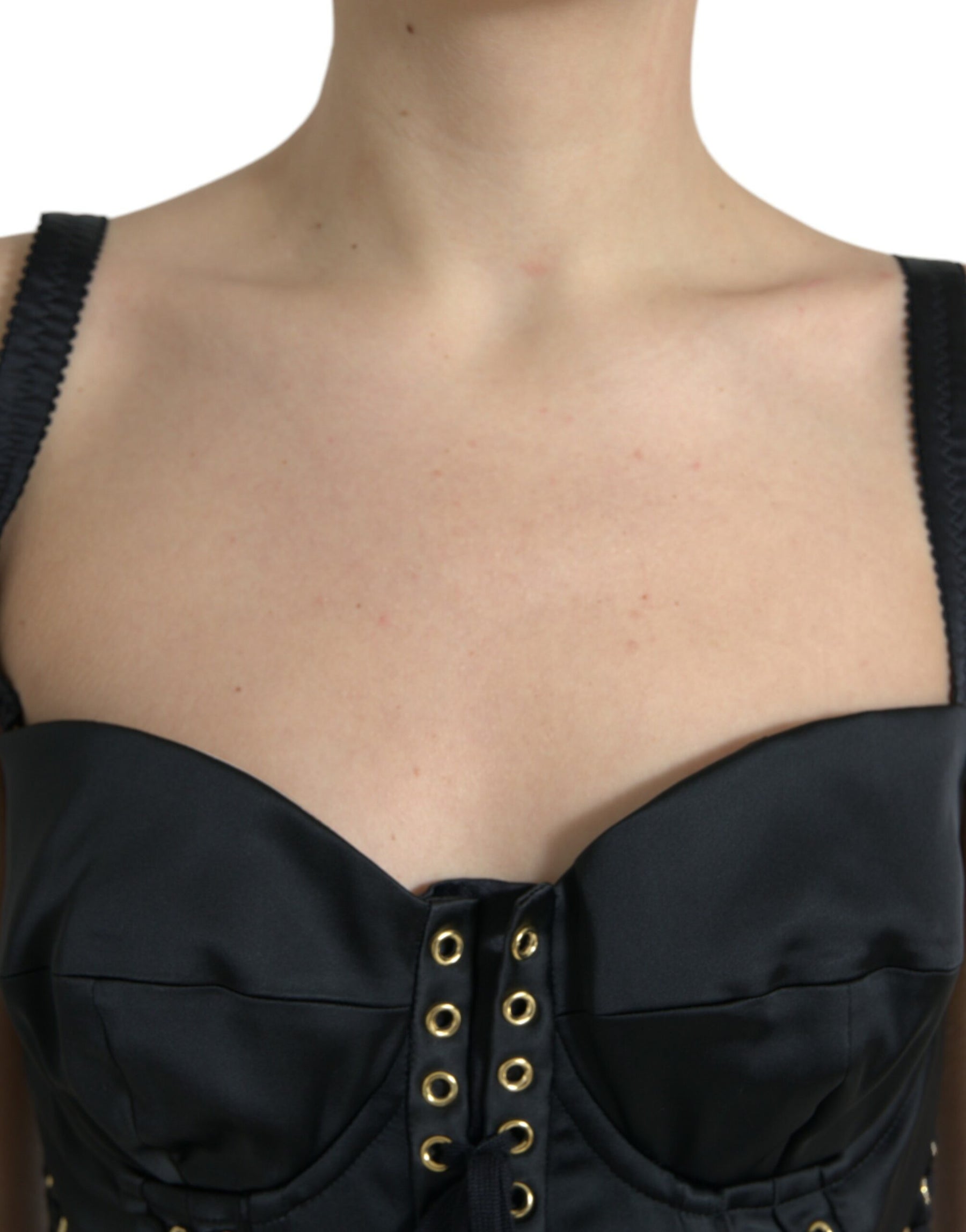 Dolce & Gabbana Schwarzes Bustier Korsett Spitze Bodycon Midikleid