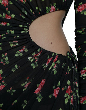 Dolce & Gabbana Schwarzes florales ausgeschnittenes langes Maxikleid