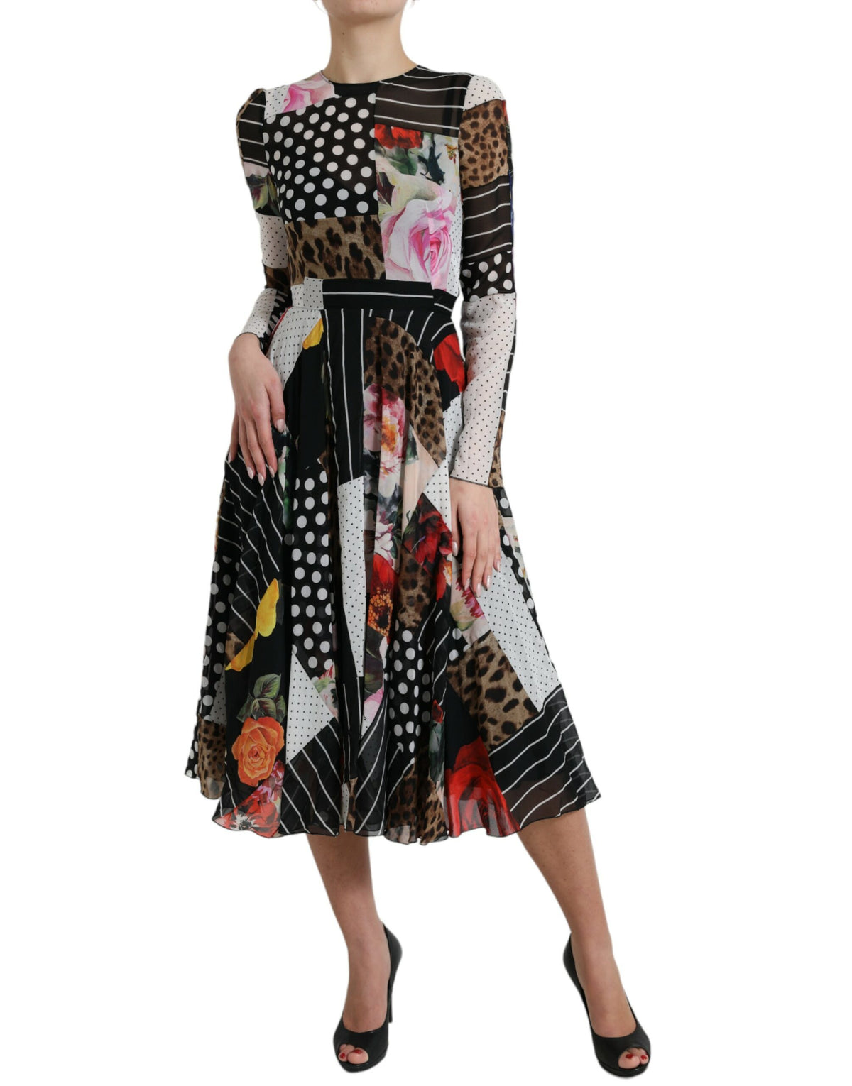 Dolce & Gabbana Multicolor Patchwork-Kleid mit Leopardenmuster