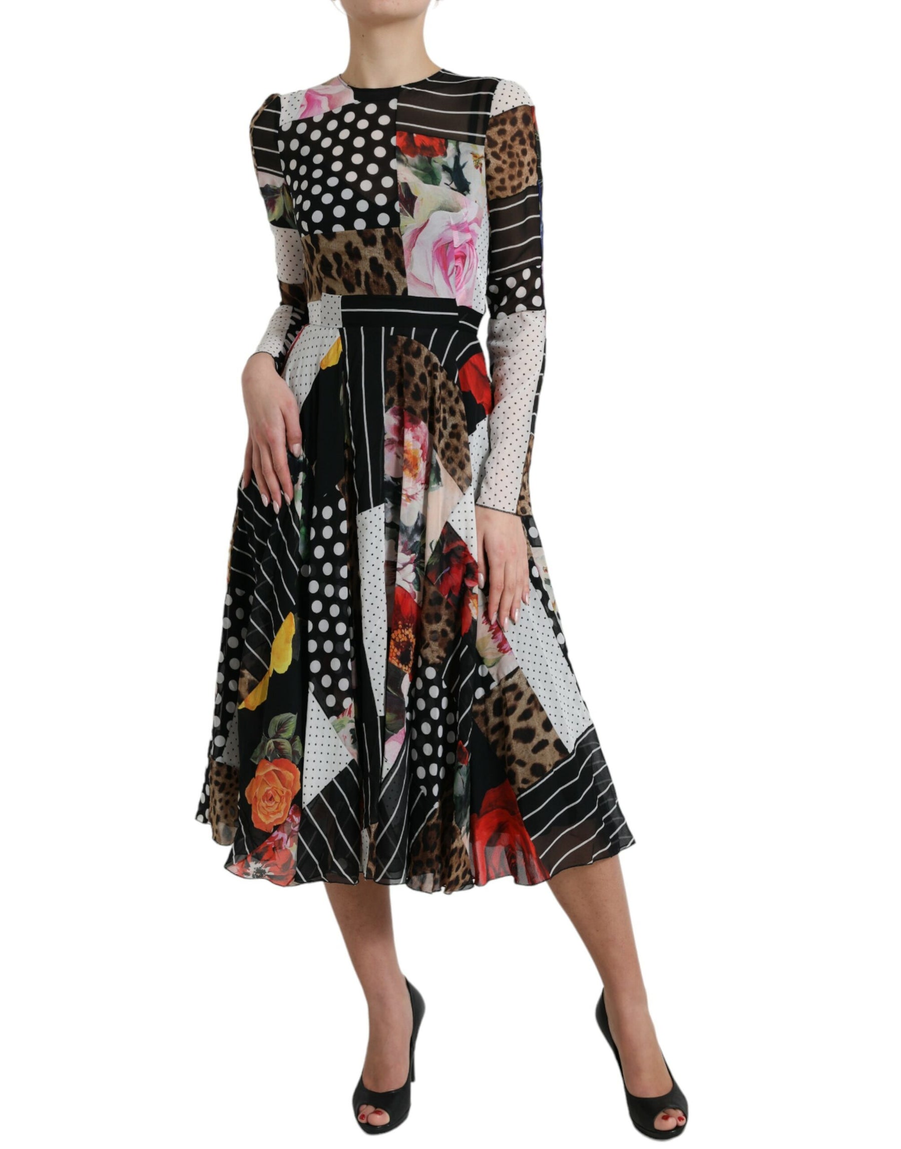 Dolce & Gabbana Multicolor Patchwork-Kleid mit Leopardenmuster
