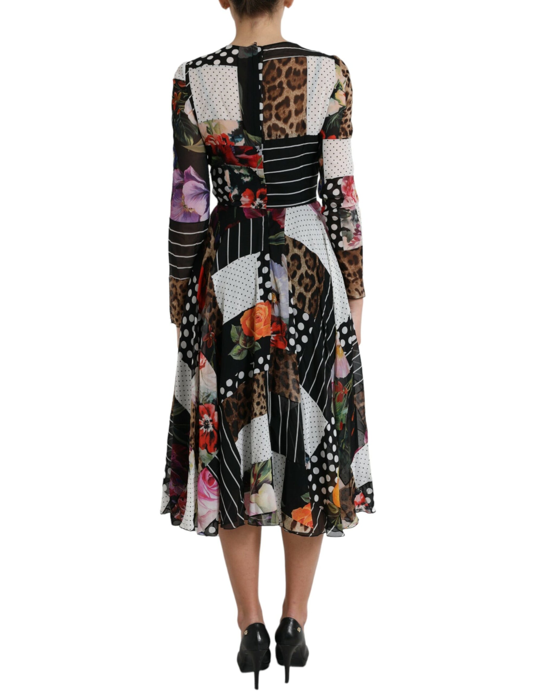 Dolce & Gabbana Multicolor Patchwork-Kleid mit Leopardenmuster