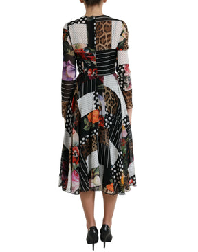 Dolce & Gabbana Multicolor Patchwork-Kleid mit Leopardenmuster