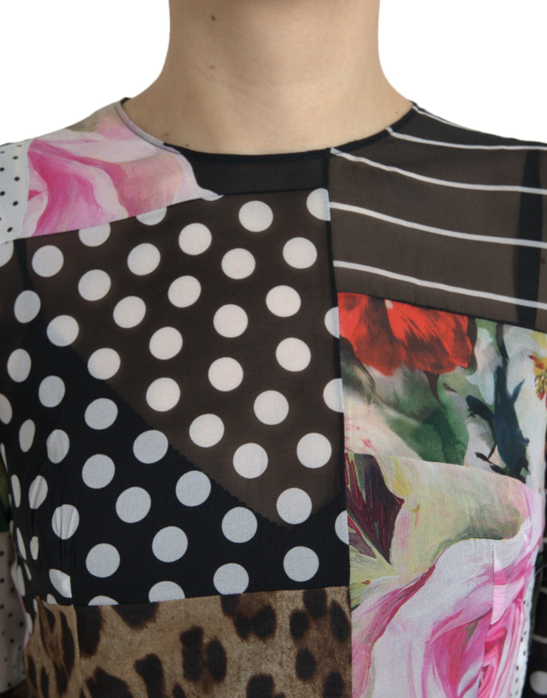 Dolce & Gabbana Multicolor Patchwork-Kleid mit Leopardenmuster