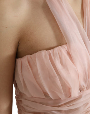 Dolce & Gabbana Rosa Seidenchiffon Halter A-Linie plissiertes Midikleid