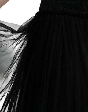 Dolce & Gabbana Schwarzes paillettenbesetztes, ärmelloses Kleid aus Mesh