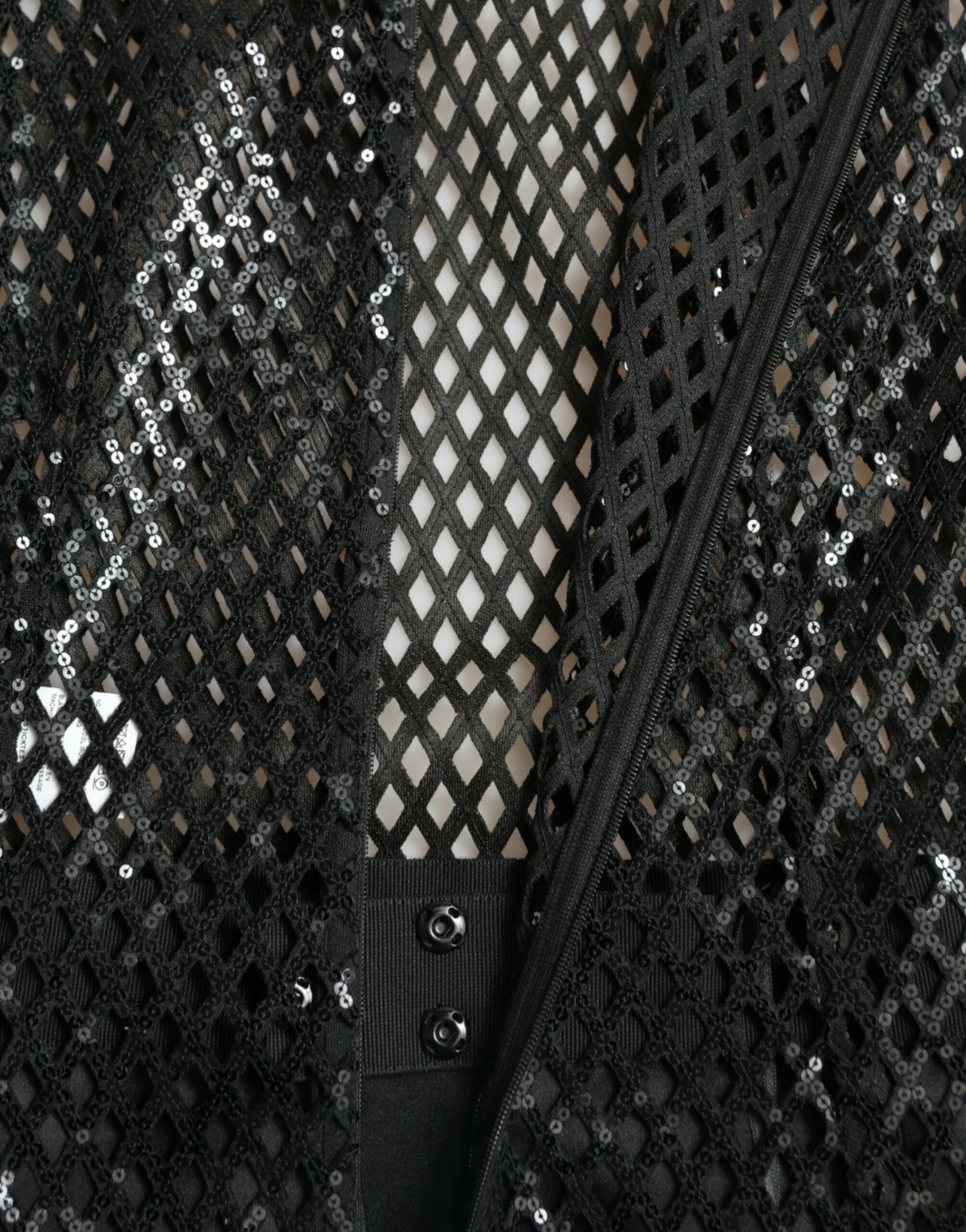 Dolce & Gabbana Schwarzes paillettenbesetztes, ärmelloses Kleid aus Mesh