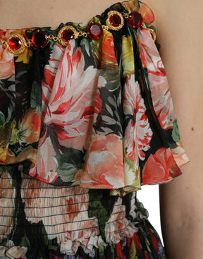 Dolce & Gabbana Mehrfarbiges, geblümtes, gestuftes Maxikleid aus Chiffon