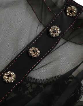 Dolce & Gabbana Schwarzes Kleid mit floraler Stickerei aus Mesh-Tüll