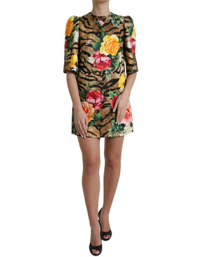 Dolce & Gabbana Multicolor Tiger Floral Print Shift Minikleid