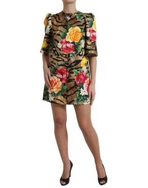Dolce & Gabbana Multicolor Tiger Floral Print Shift Minikleid