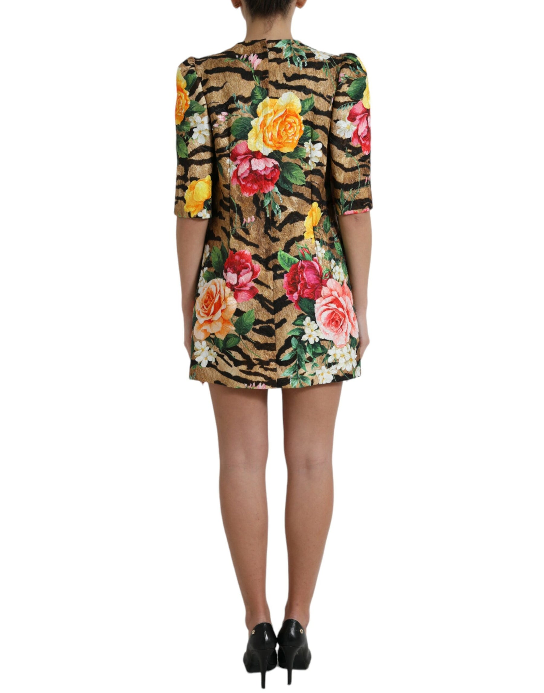 Dolce & Gabbana Multicolor Tiger Floral Print Shift Minikleid
