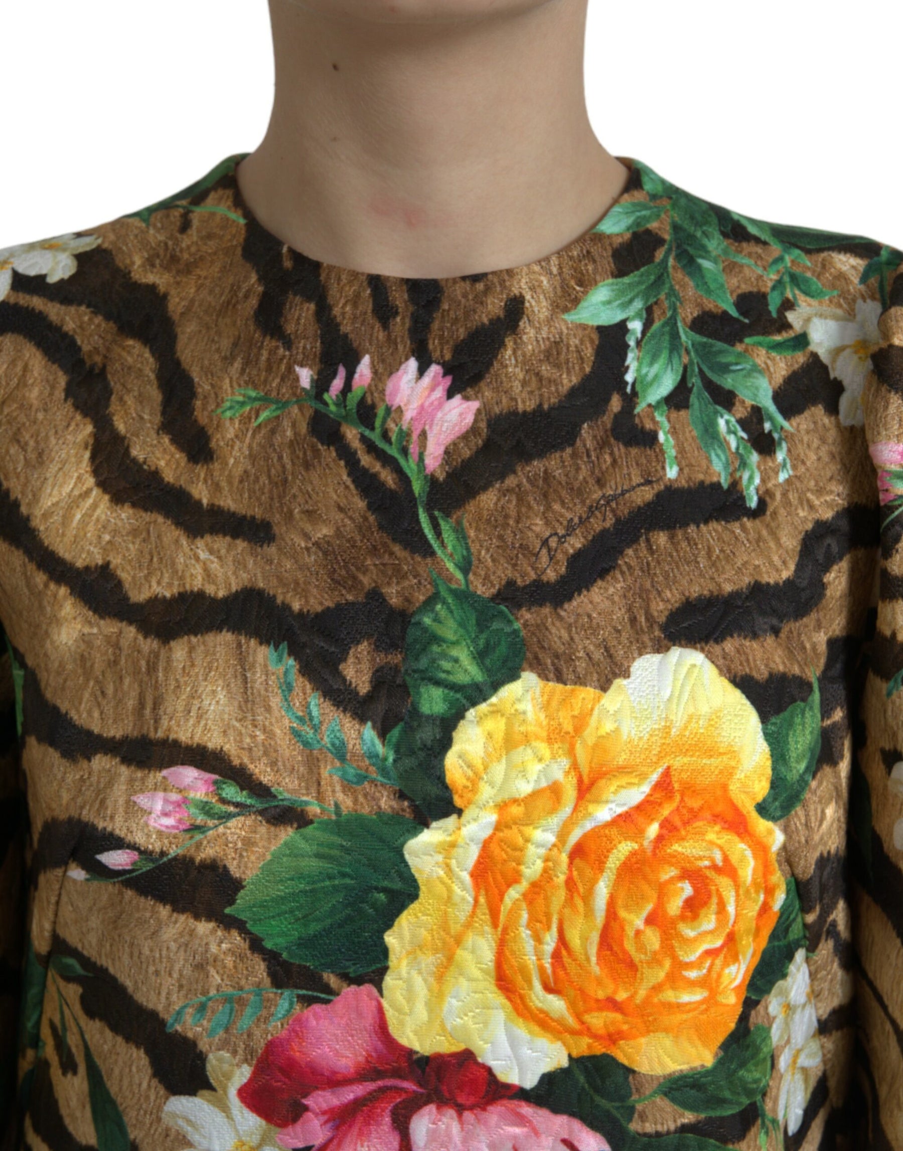 Dolce & Gabbana Multicolor Tiger Floral Print Shift Minikleid