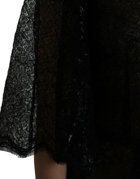 Dolce & Gabbana Schwarzes Midikleid mit floraler Spitze in A-Linie