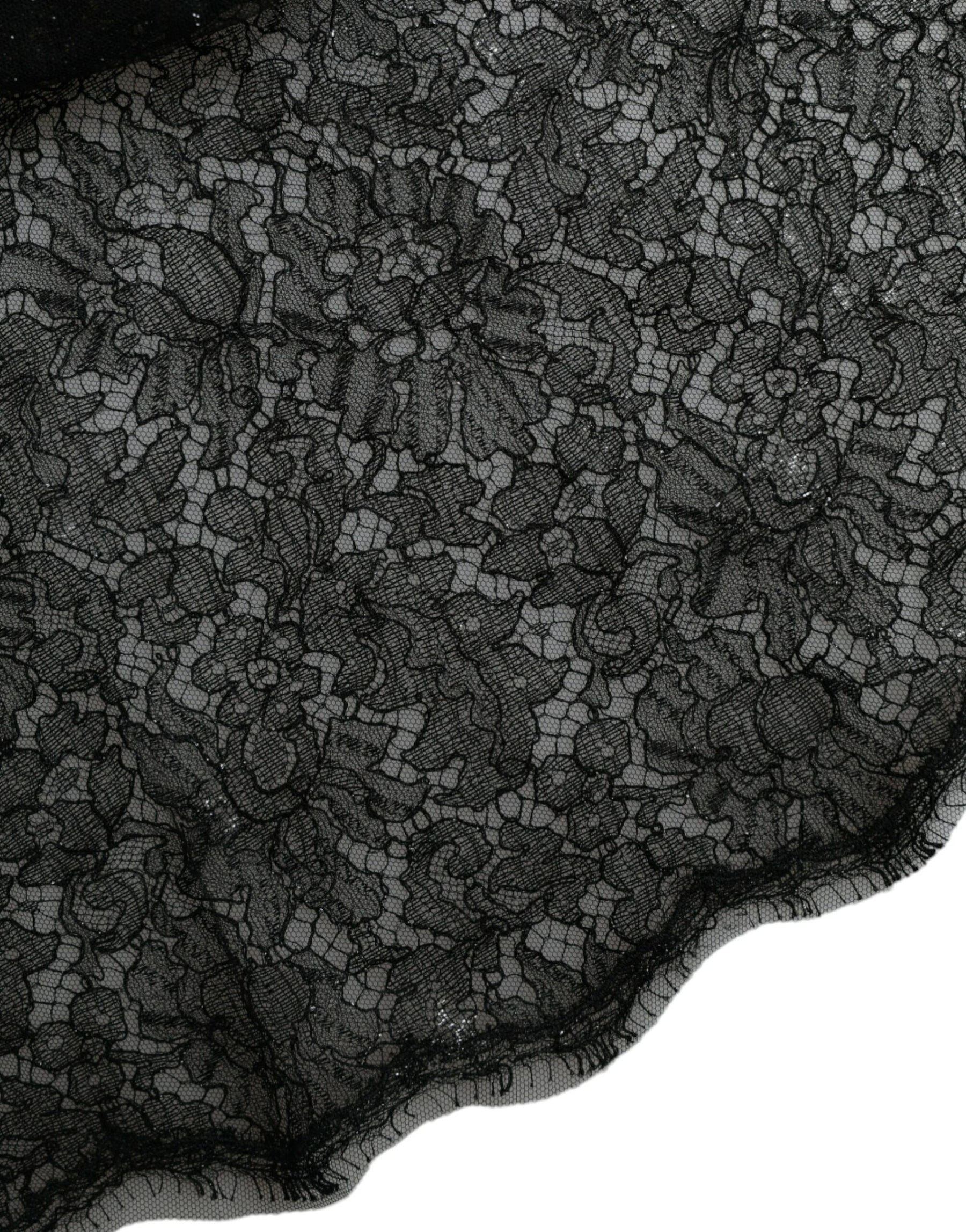 Dolce & Gabbana Schwarzes Midikleid mit floraler Spitze in A-Linie