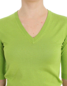 Dolce & Gabbana Grünes Wollpullover-Top mit V-Ausschnitt