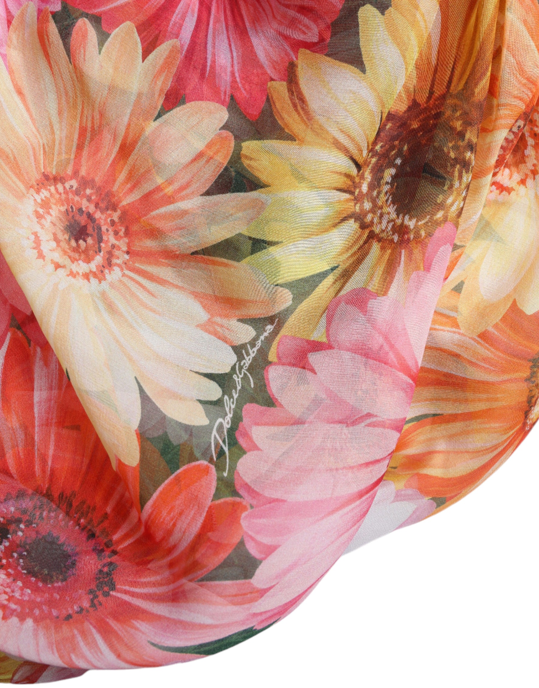 Dolce & Gabbana Mehrfarbiges Midikleid aus Seide mit Sonnenblumendruck