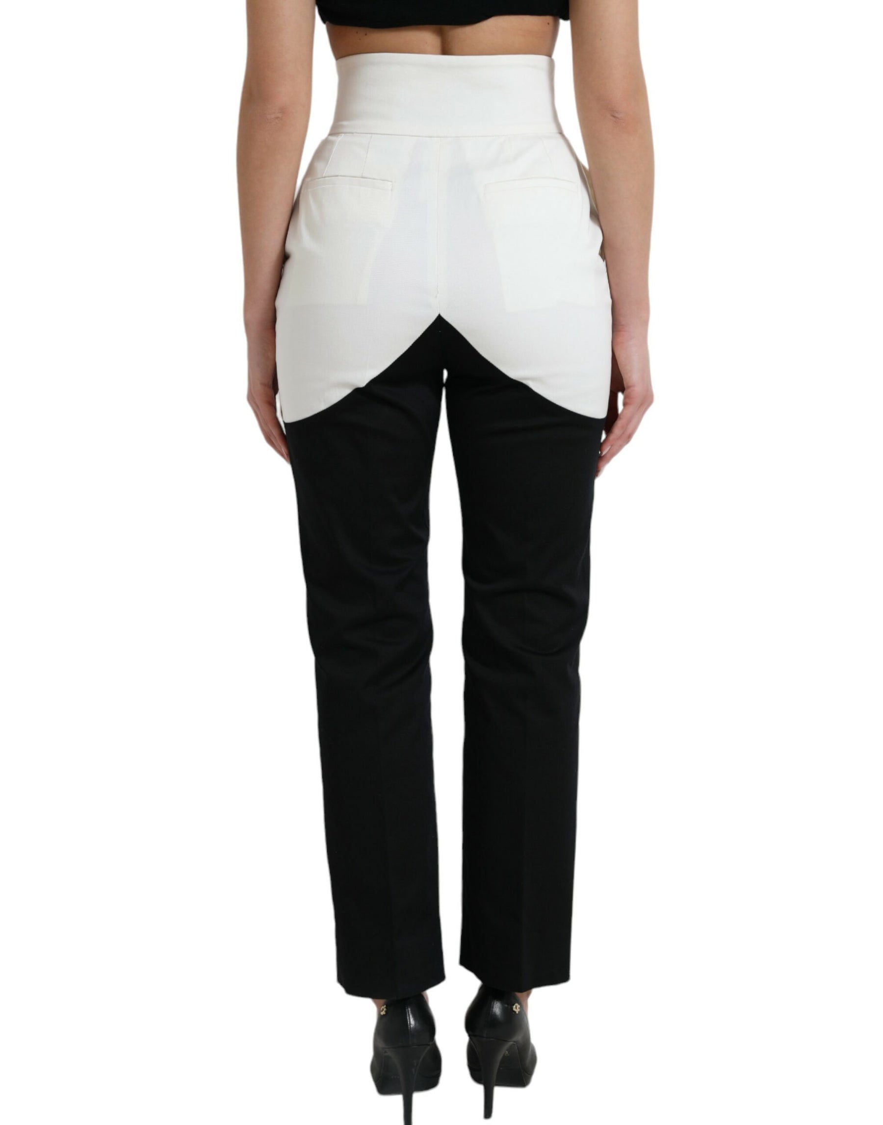 Dolce & Gabbana Schwarz-Weiß Baumwolle Cut Out Taille Tapered Pants