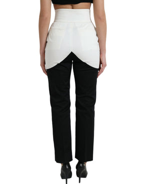Dolce & Gabbana Schwarz-Weiß Baumwolle Cut Out Taille Tapered Pants