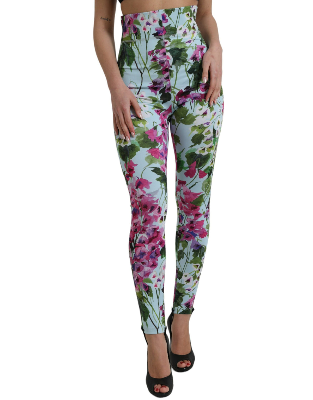 Dolce & Gabbana Multicolor Floral Leggings mit hoher Taille Hose