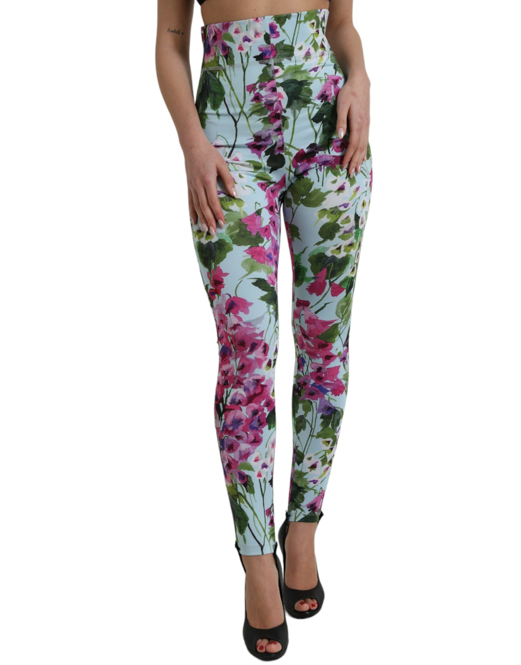 Dolce & Gabbana Multicolor Floral Leggings mit hoher Taille Hose
