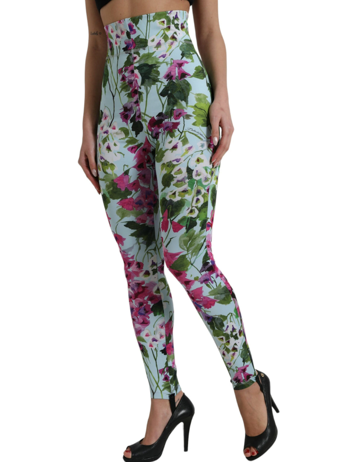 Dolce & Gabbana Multicolor Floral Leggings mit hoher Taille Hose