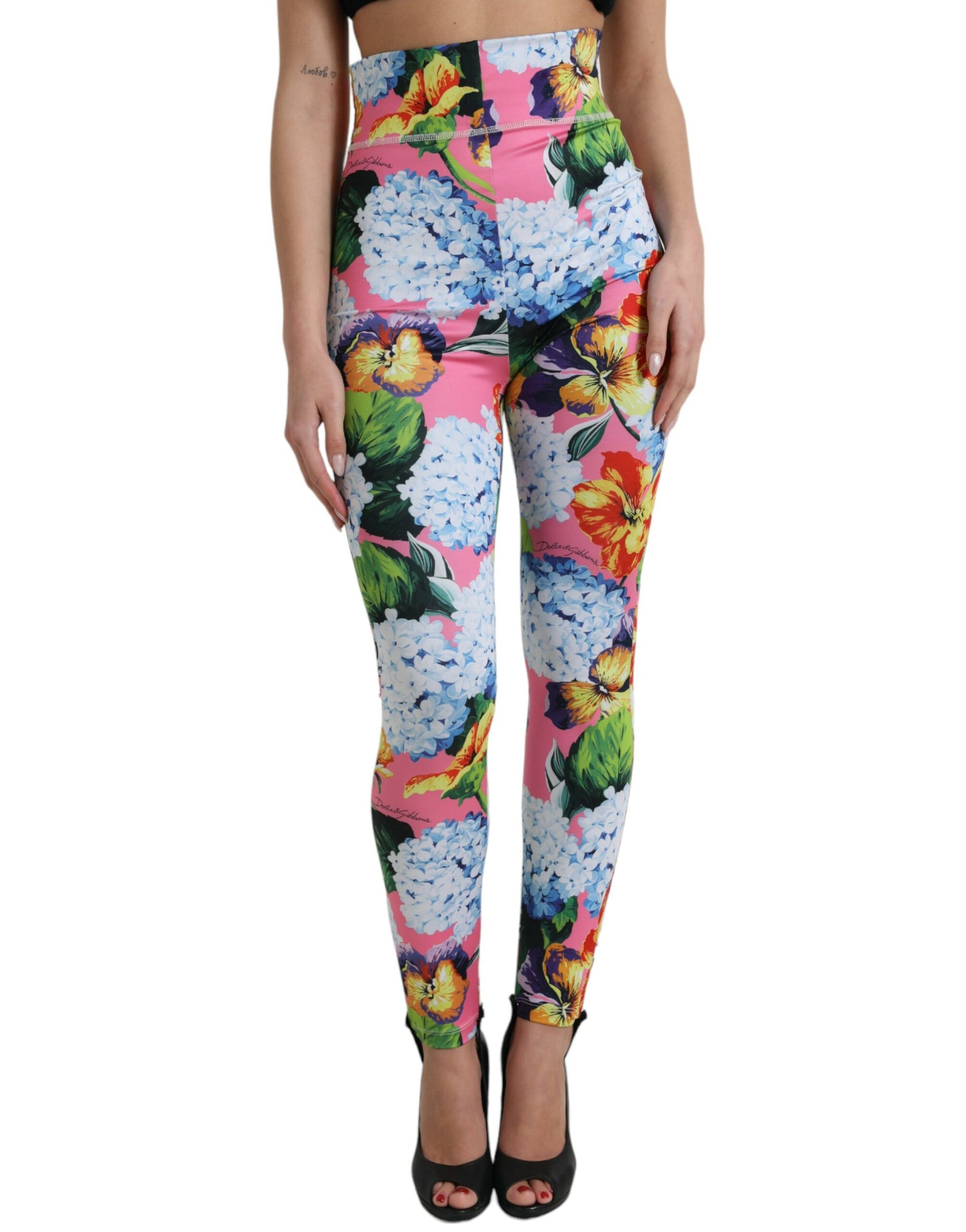 Dolce & Gabbana Multicolor Floral Leggings mit hoher Taille Hose