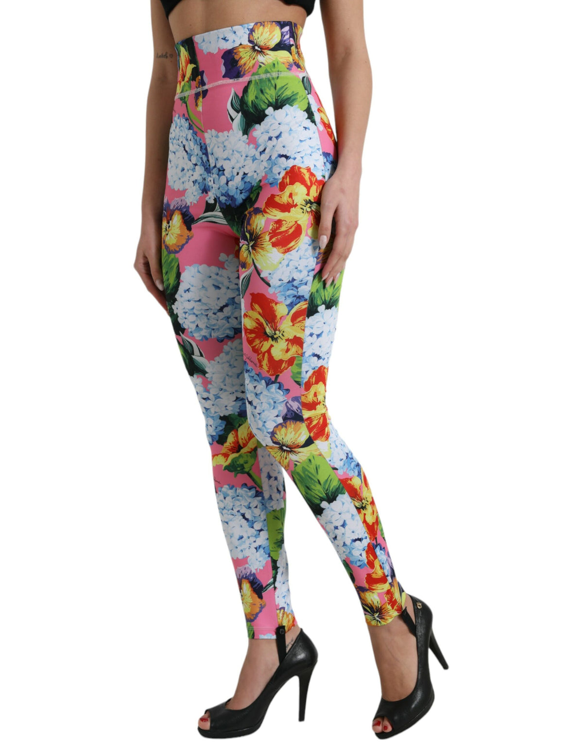 Dolce & Gabbana Multicolor Floral Leggings mit hoher Taille Hose