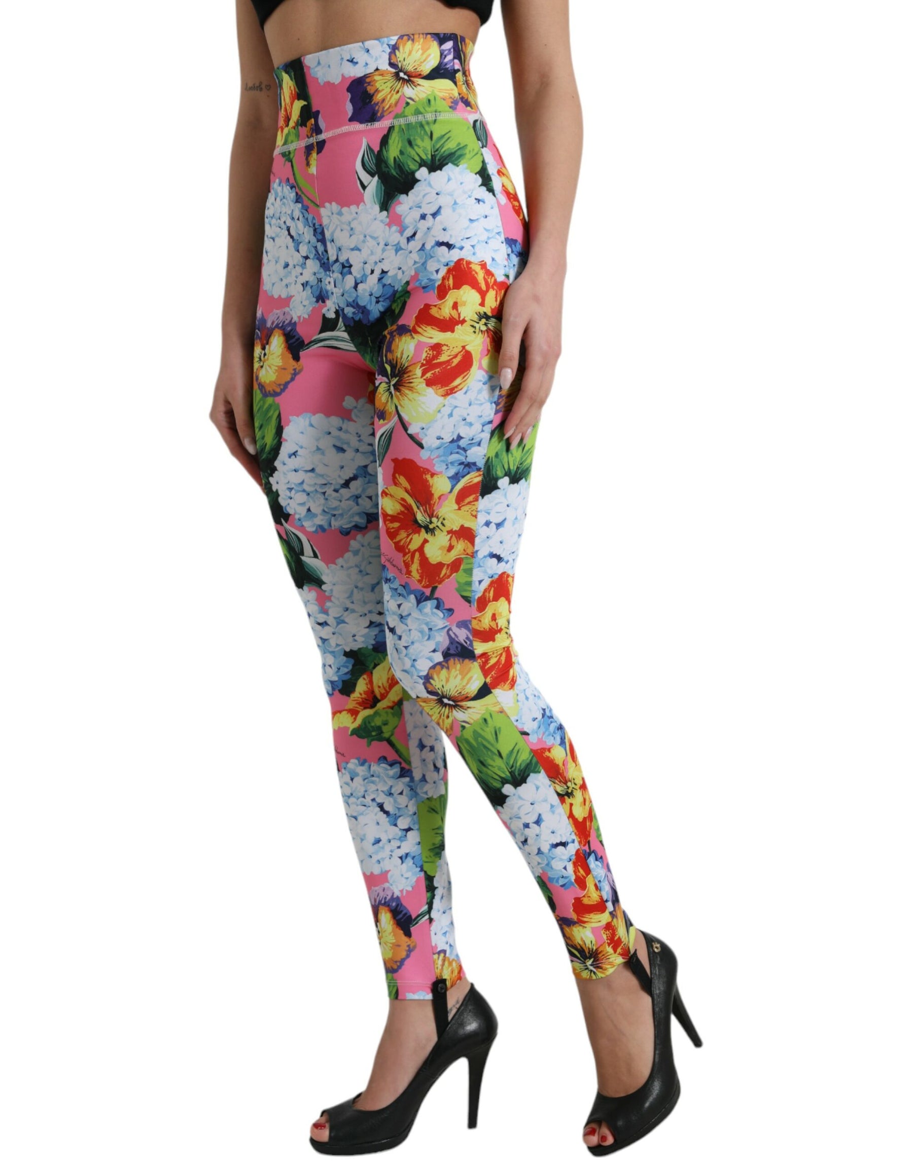 Dolce & Gabbana Multicolor Floral Leggings mit hoher Taille Hose