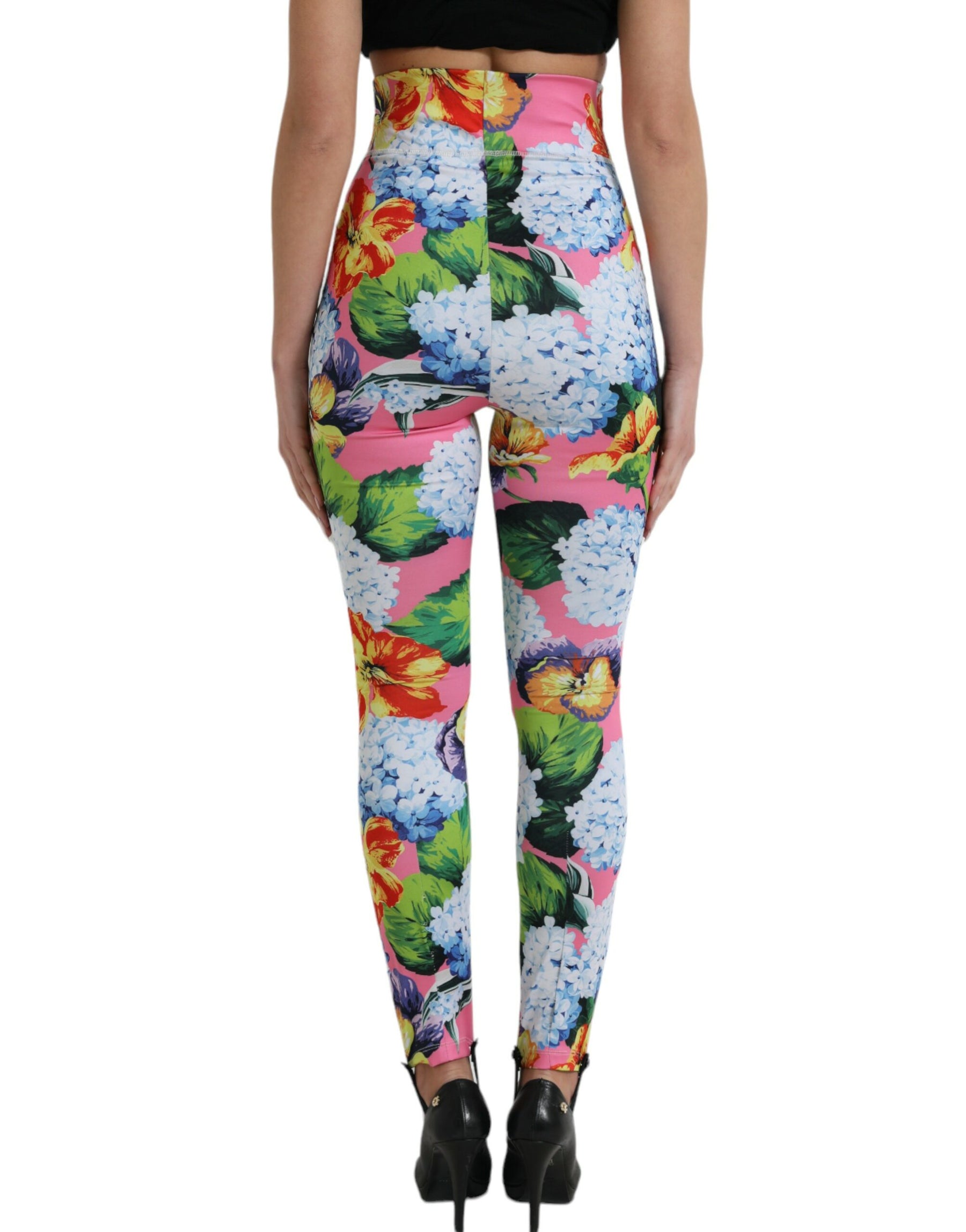 Dolce & Gabbana Multicolor Floral Leggings mit hoher Taille Hose