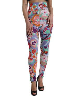 Dolce & Gabbana Multicolor Floral Leggings mit hoher Taille Hose