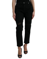 Dolce & Gabbana Schwarze Baumwolljeans mit hoher Taille aus zerfetztem Denim