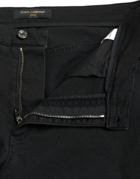 Dolce & Gabbana Schwarze Baumwolljeans mit hoher Taille aus zerfetztem Denim