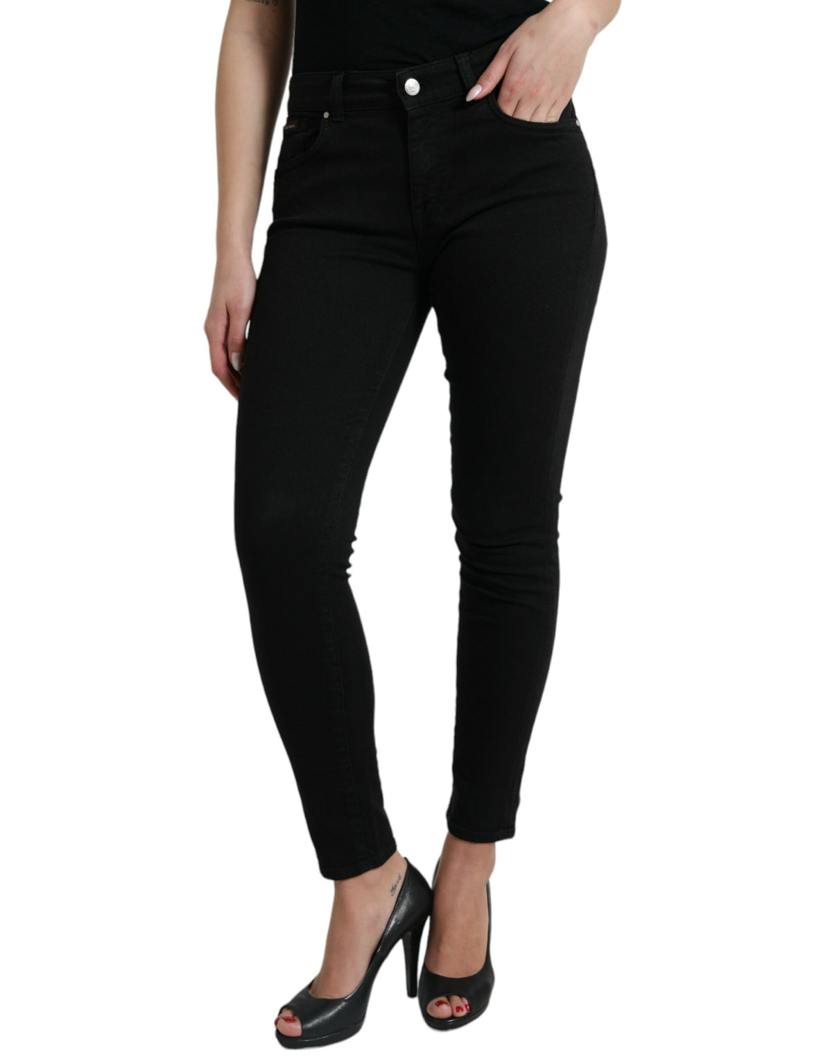 Dolce & Gabbana Schwarze Skinny Denim-Jeans aus Baumwolle mit mittlerer Taille