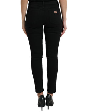 Dolce & Gabbana Schwarze Skinny Denim-Jeans aus Baumwolle mit mittlerer Taille