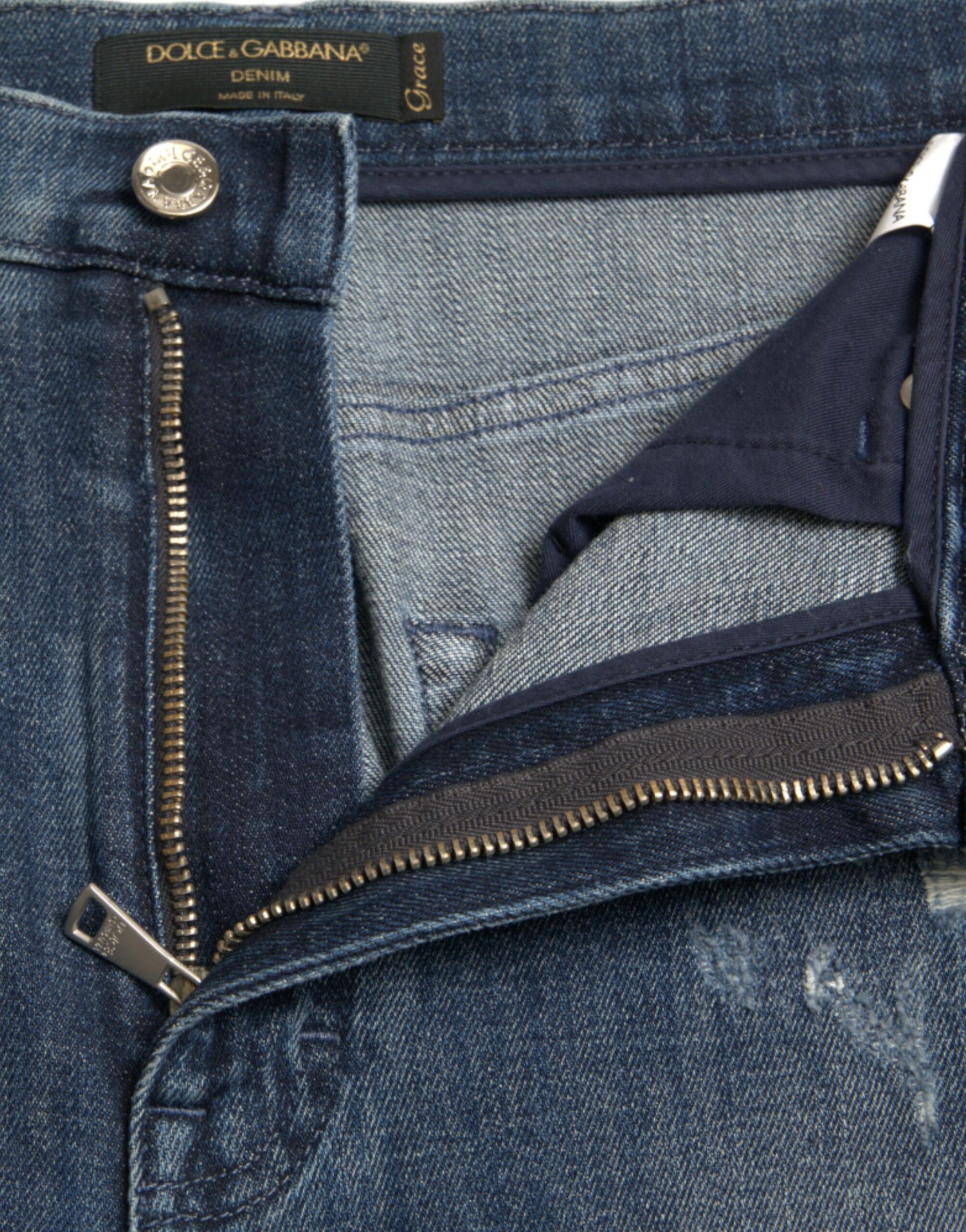 Dolce & Gabbana Dunkelblaue Distressed GRACE Skinny Denim Jeans