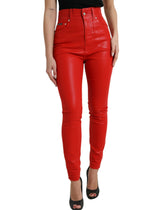 Dolce & Gabbana Rote Skinny Denim-Jeans mit hoher Taille aus Baumwolle