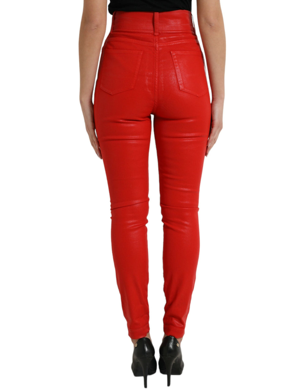 Dolce & Gabbana Rote Skinny Denim-Jeans mit hoher Taille aus Baumwolle