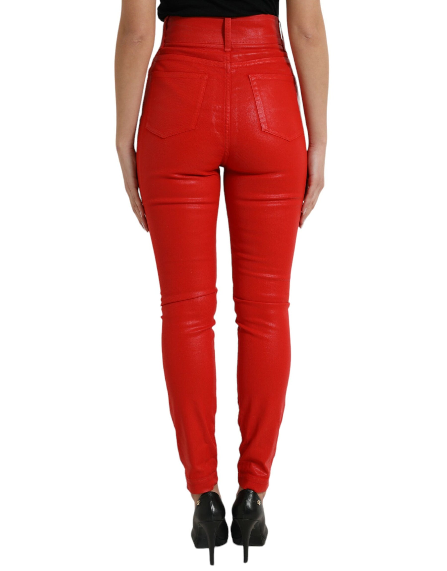 Dolce & Gabbana Rote Skinny Denim-Jeans mit hoher Taille aus Baumwolle