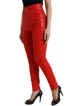 Dolce & Gabbana Rote Skinny Denim-Jeans mit hoher Taille aus Baumwolle