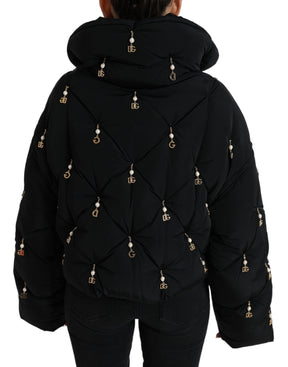 Dolce & Gabbana Schwarze Bomberjacke aus gestepptem Shell mit Verzierungen